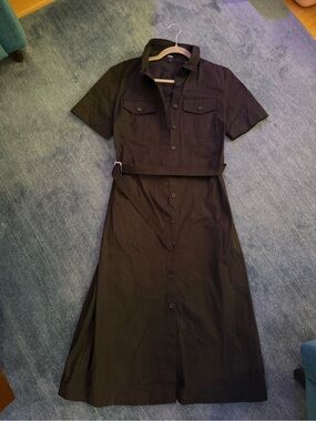 Theory Black Button-Front Shirt Dress with Belt